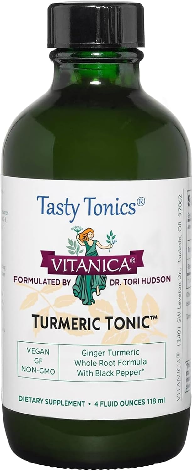 Vitanica Turmeric Tonic 1000mg Liquid Supplement with Black Pepper and Ginger - Vegan, Gluten-Free Antioxidant Formula - 4oz Bottle
