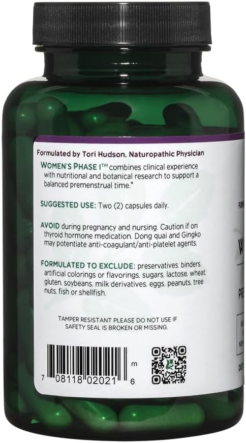 Vitanica Women's Phase I Premenstrual Support Vegan Capsules - 120 Count