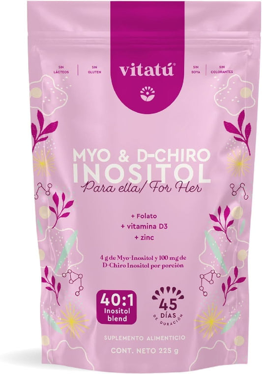 Vitatú Myo Inositol & D-Chiro Inositol Powdered Supplement for Women - 40:1 Mix with Folate, Vitamin D3, and Zinc - 225g Each (45 Days)