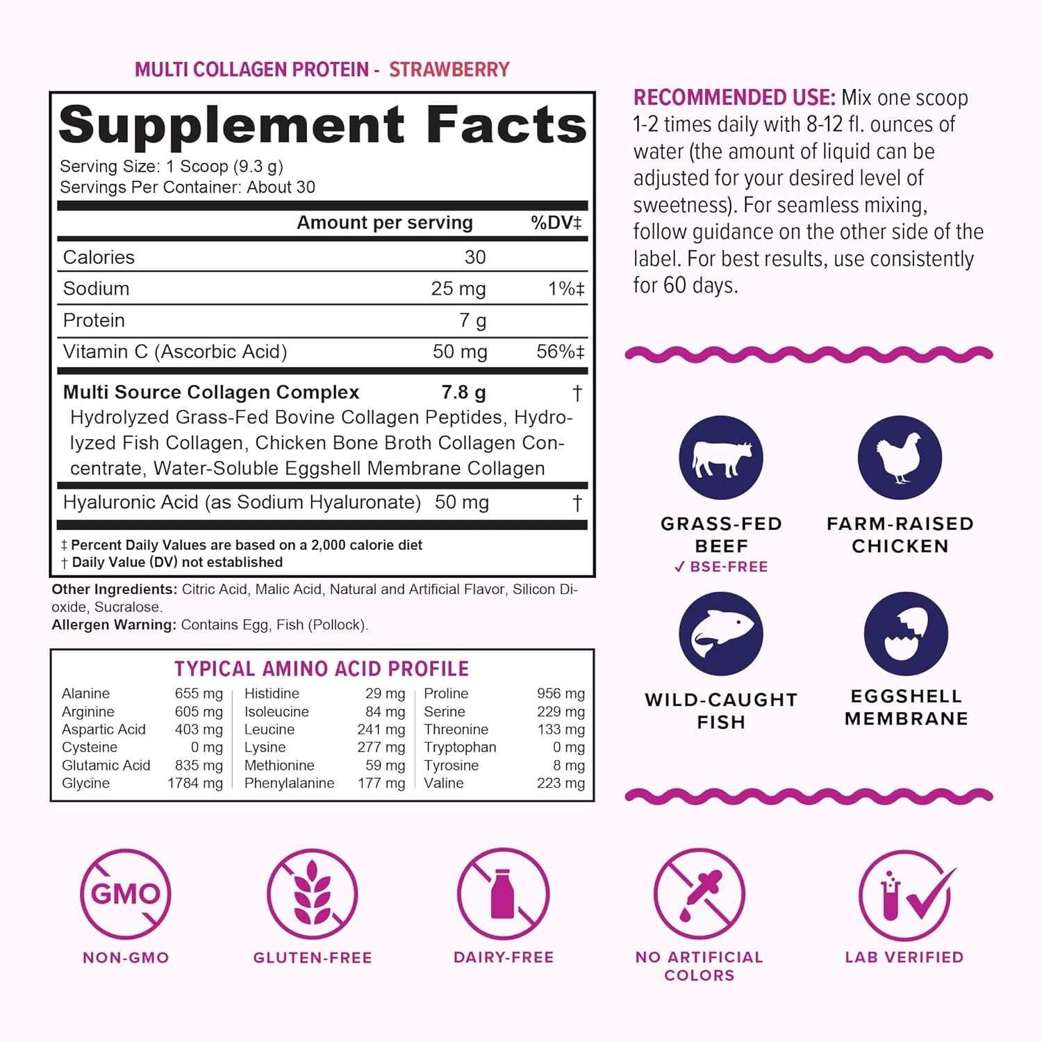 Vitauthority Multi Collagen Peptides with Hyaluronic Acid, Vitamin C | Tropical Punch Flavor, Hydrolyzed Proteins Types I, II, III, V, X
