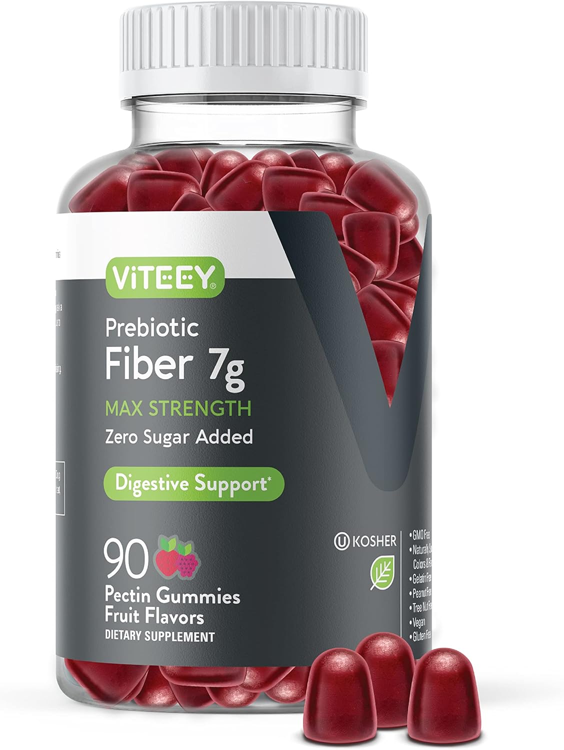 Viteey Prebiotic Fiber Gummies for Adults - 7g Fiber Supplement for Digestive Health & Weight Support - Vegan & Gelatin Free