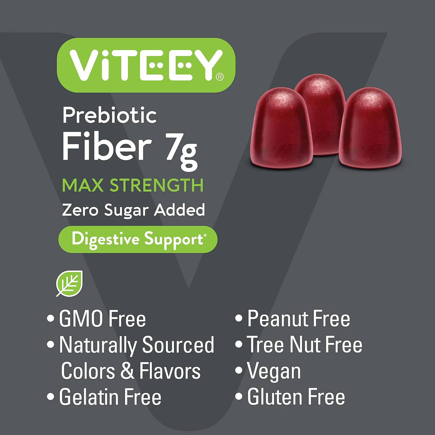 Viteey Prebiotic Fiber Gummies for Adults - 7g Fiber Supplement for Digestive Health & Weight Support - Vegan & Gelatin Free