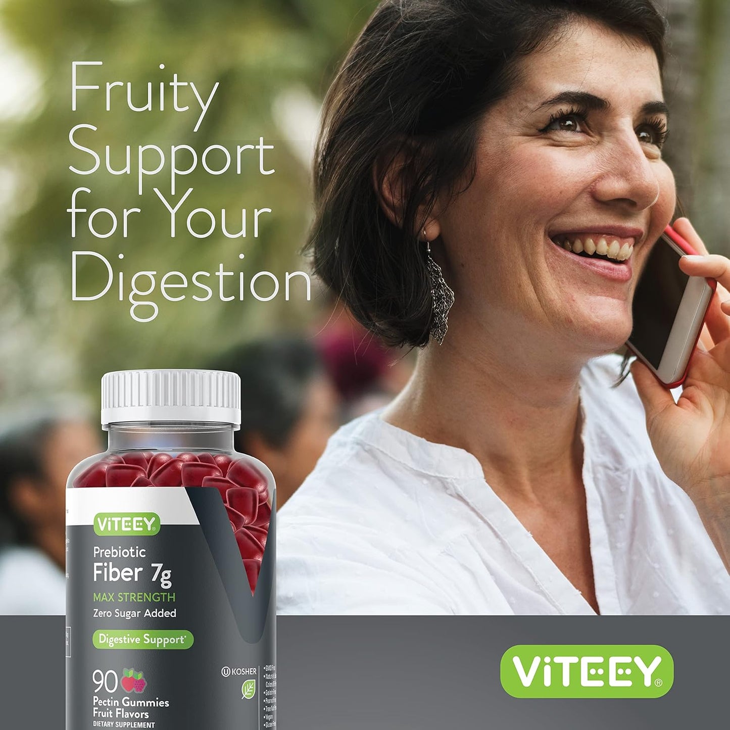 Viteey Prebiotic Fiber Gummies for Adults - 7g Fiber Supplement for Digestive Health & Weight Support - Vegan & Gelatin Free