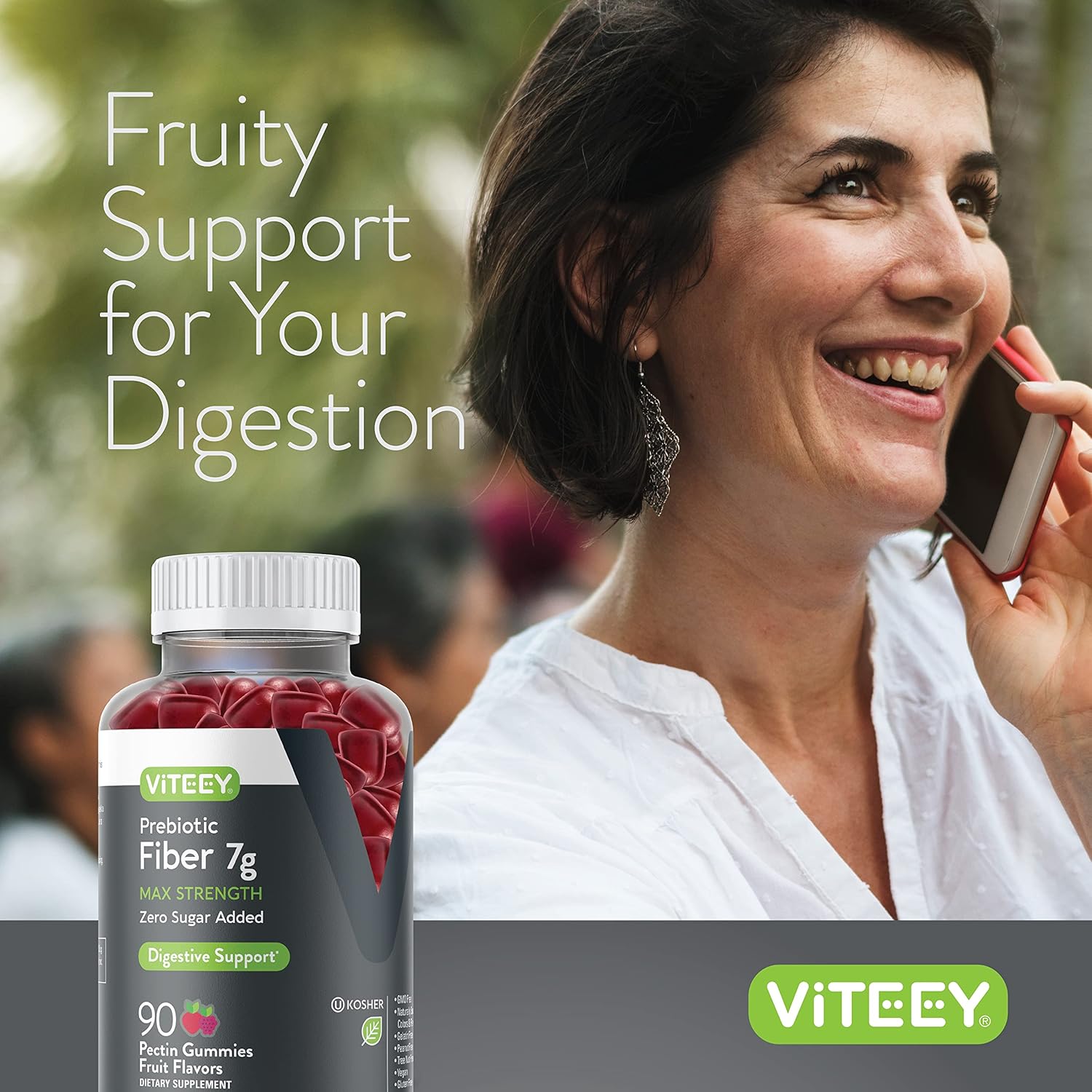 Viteey Prebiotic Fiber Gummies for Adults - 7g Fiber Supplement for Digestive Health & Weight Support - Vegan & Gelatin Free
