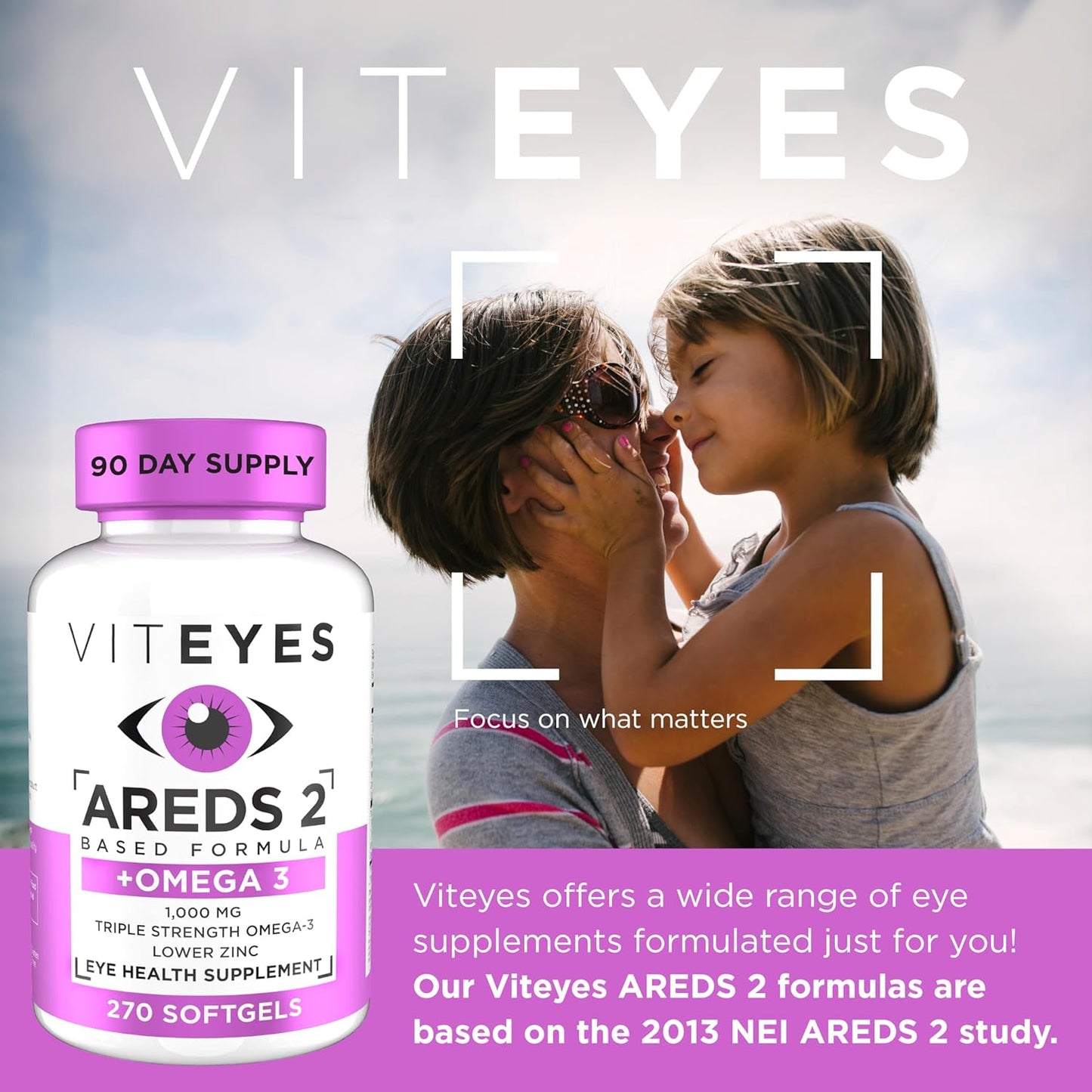 Viteyes AREDS 2 + Omega-3 Softgels for Heart and Eye Health, Triple Strength Omega-3, Vision Supplement, 270 Softgels