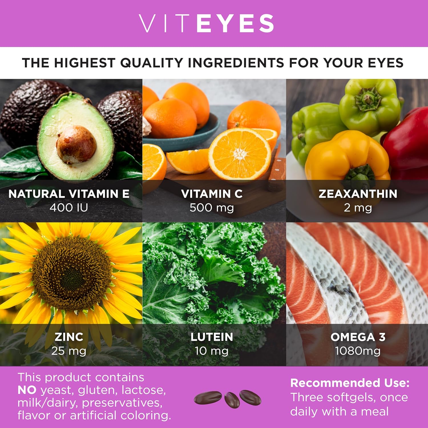 Viteyes AREDS 2 + Omega-3 Softgels for Heart and Eye Health, Triple Strength Omega-3, Vision Supplement, 270 Softgels