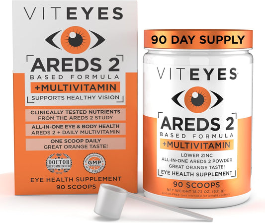 Viteyes AREDS 2 Powder with Multivitamin for Macular Protection - Alternative to Chewables, Lutein & Zeaxanthin, Natural Orange Flavor - 90 Scoops