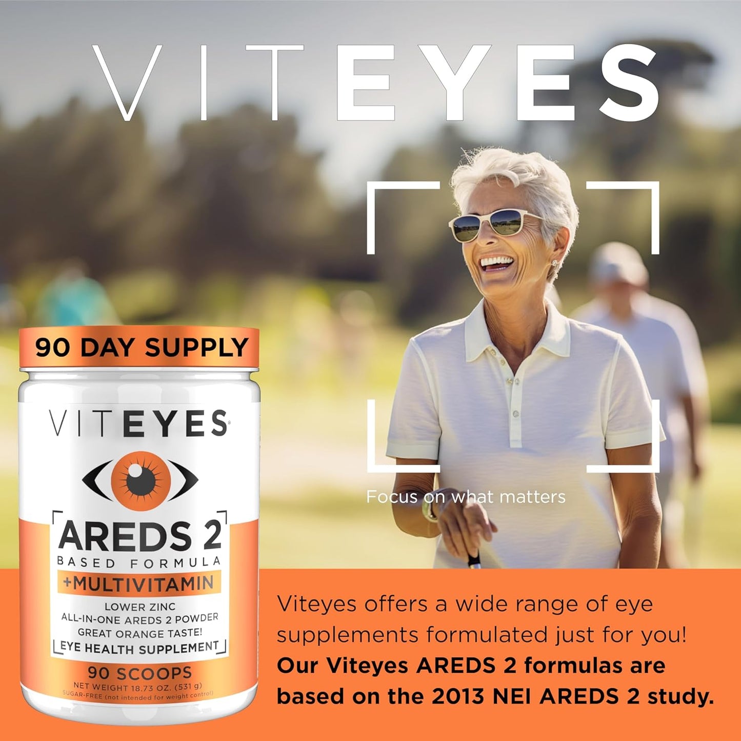 Viteyes AREDS 2 Powder with Multivitamin for Macular Protection - Alternative to Chewables, Lutein & Zeaxanthin, Natural Orange Flavor - 90 Scoops