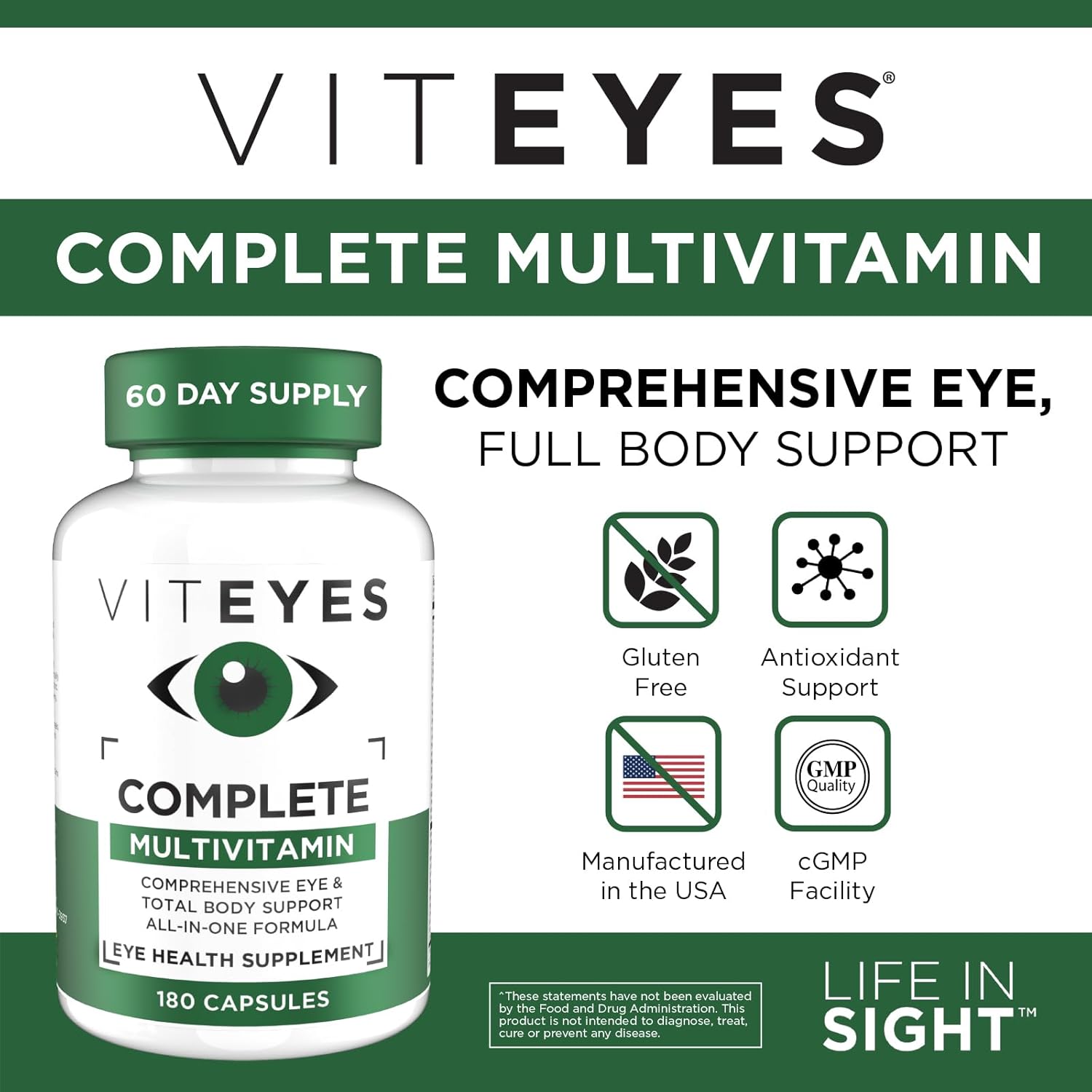 Viteyes Complete Eye & Total Body Health Multivitamin Supplement - 180 Capsules