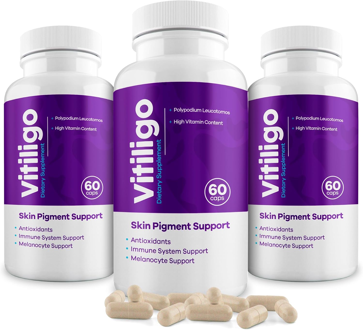 Vitiligo Supplement Capsules for Skin Pigmentation Support - 60 Count - Natural Solution to Reduce White Spots - Effective 1 Month Supply