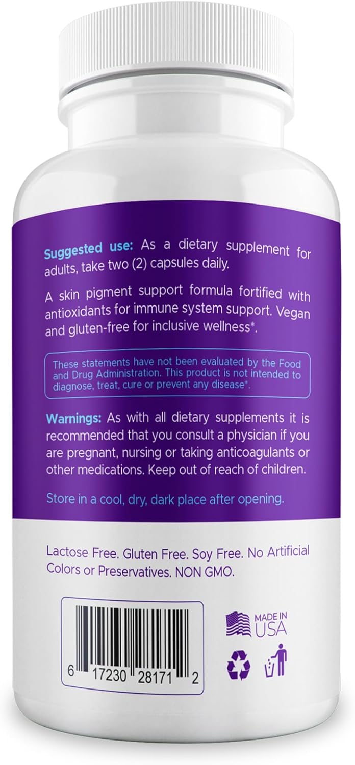 Vitiligo Supplement Capsules for Skin Pigmentation Support | 60 Count | Reduce White Spots | Natural Solution for Vitiligo | 1 Month Supply