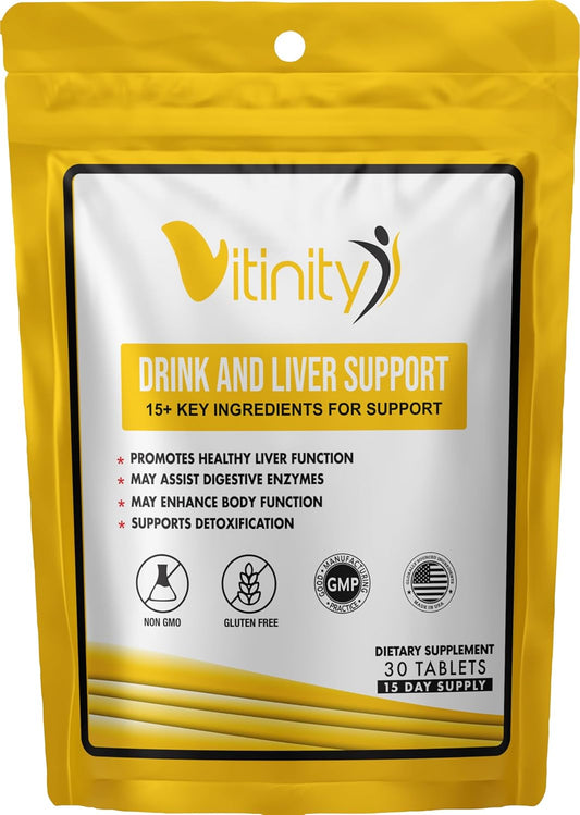 VITINITY Anti-Drink Support Supplement with 15+ Key Ingredients for Craving Support and Liver Health - Kudzu, Milk Thistle, Holy Basil, DHM - Natural Cleanse and Nutrient Replenisher Tablets (15 Days)