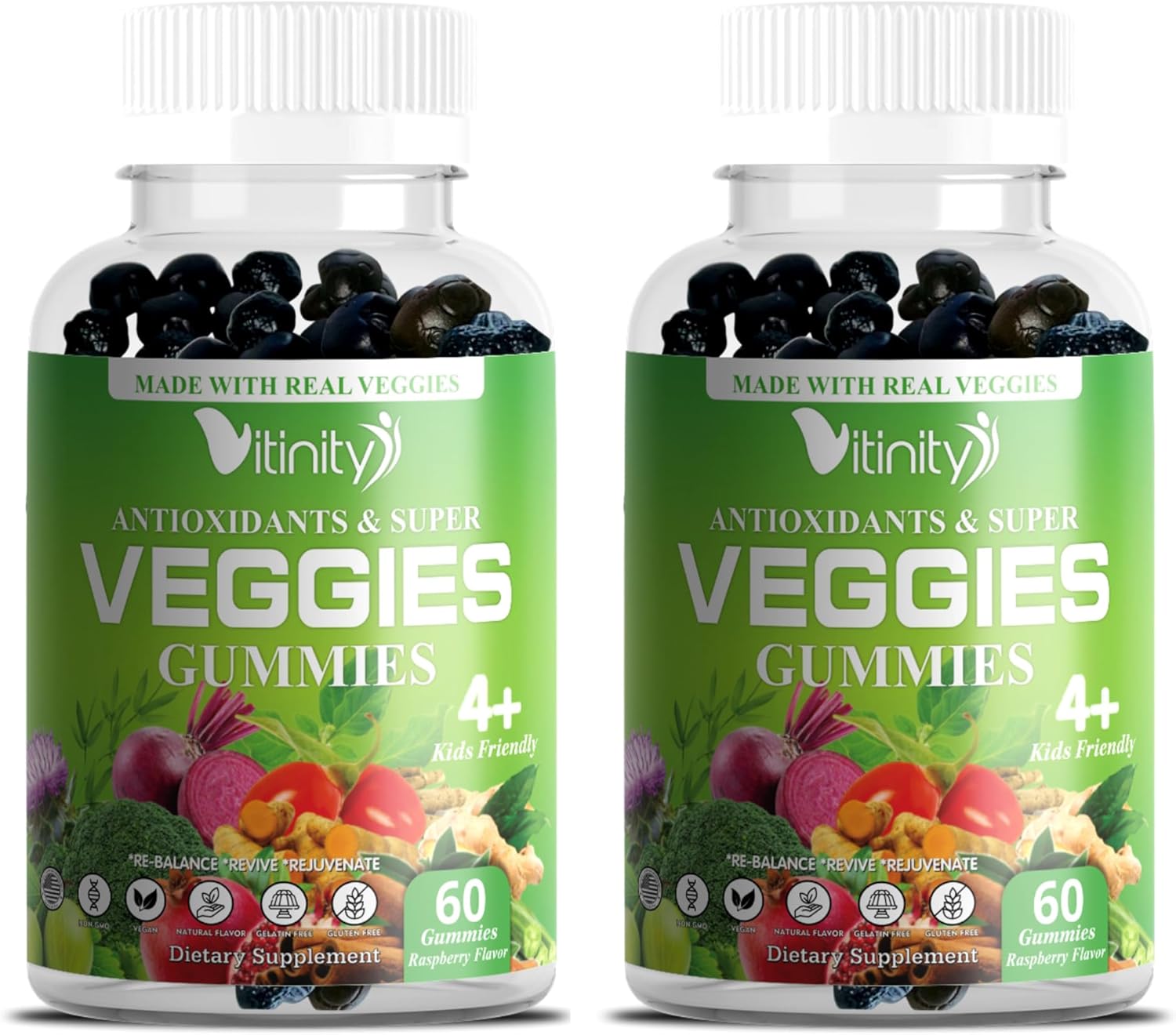 VITINITY Veggie Gummies Supplement - 30 Super Veggies, Fruits, and Herbs in 120 Delicious Chews - Non-GMO, Gluten-Free, Pectin-Based - 60 Day Supply