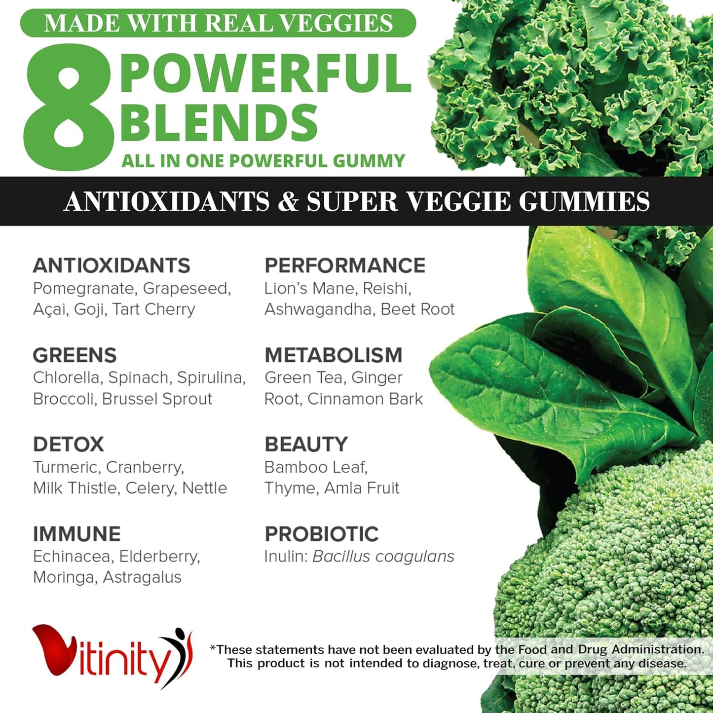 VITINITY Veggie Gummies Supplement - 30 Super Veggies, Fruits, and Herbs in 120 Delicious Chews - Non-GMO, Gluten-Free, Pectin-Based - 60 Day Supply