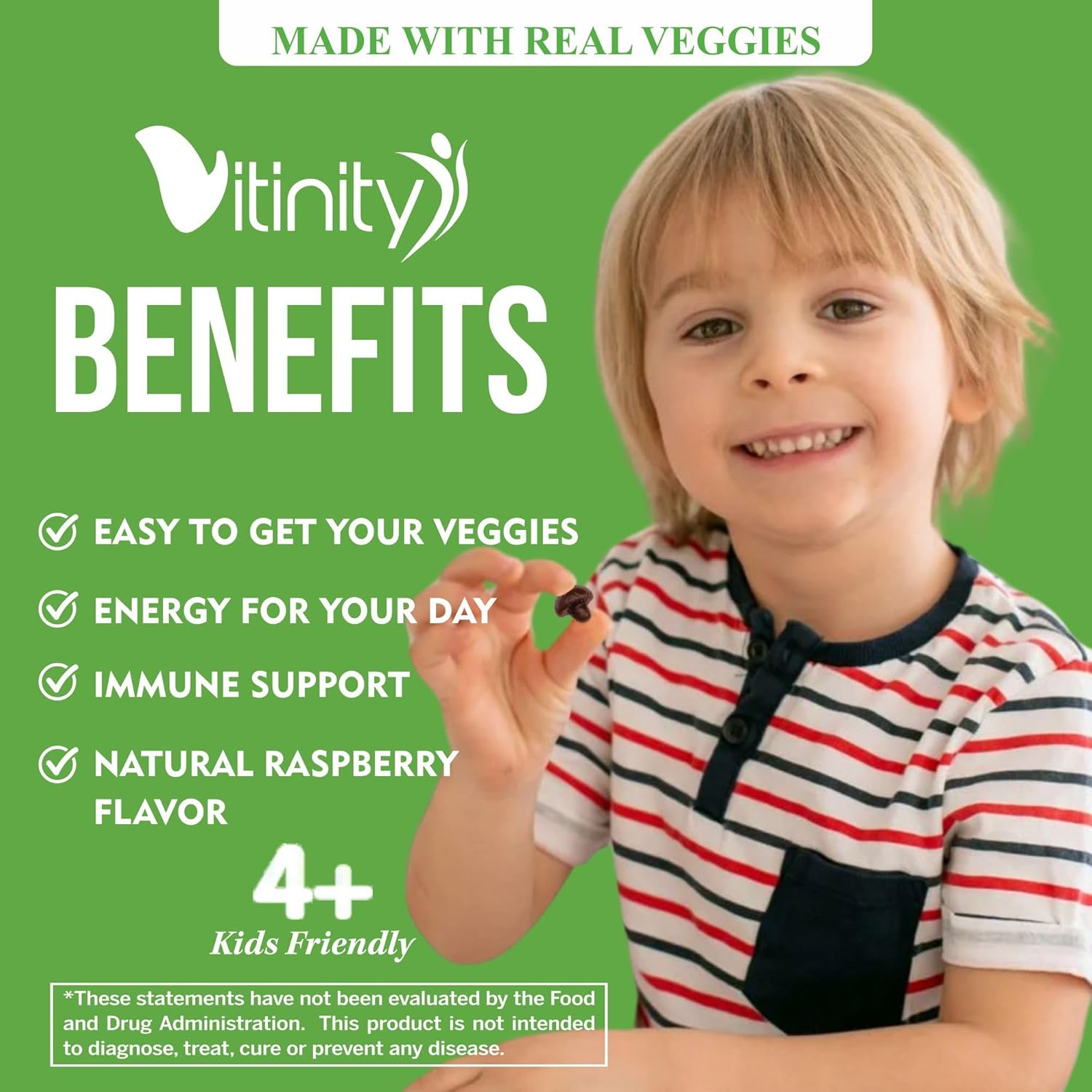 VITINITY Veggie Gummies Supplement - 30 Super Veggies, Fruits, and Herbs in 120 Delicious Chews - Non-GMO, Gluten-Free, Pectin-Based - 60 Day Supply