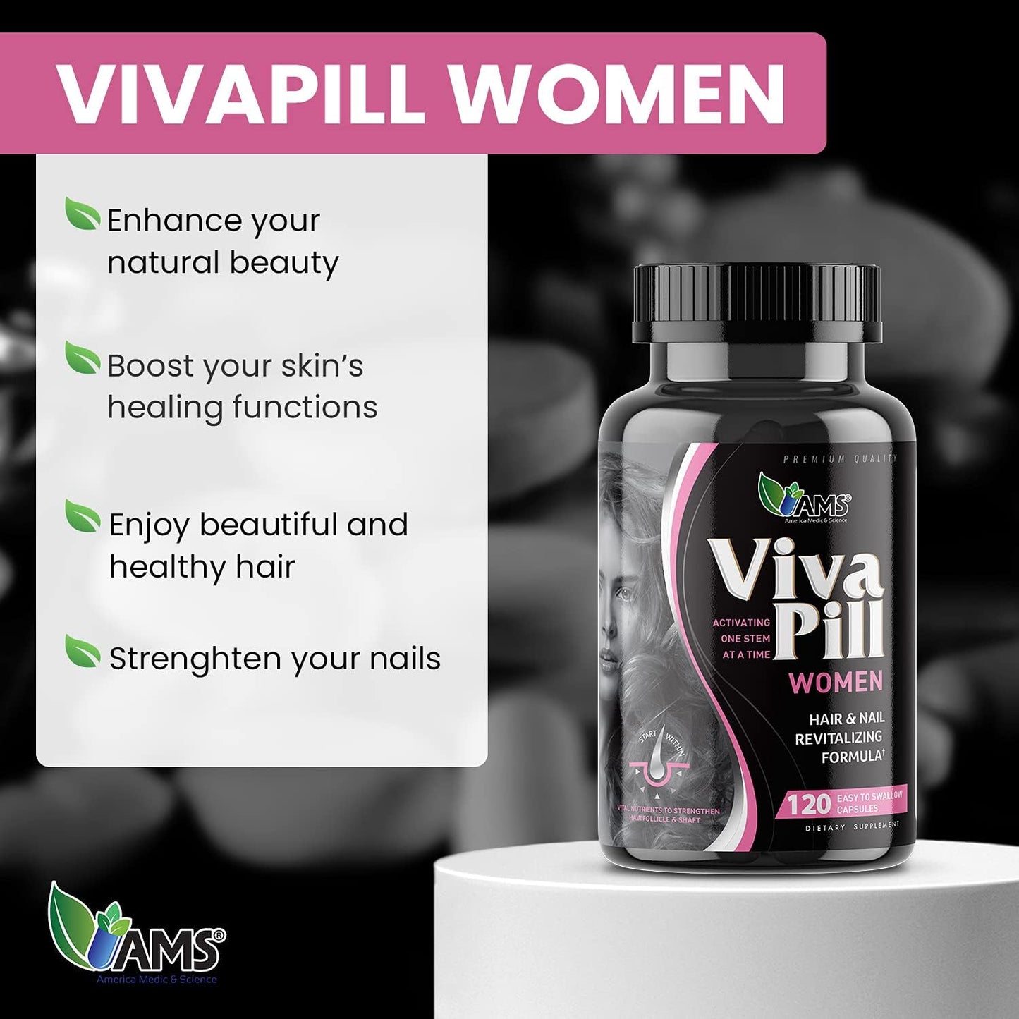 VivaPill for Women: Hair, Skin, and Nails Vitamins with Biotin, Collagen, and Keratin - 120 Capsules