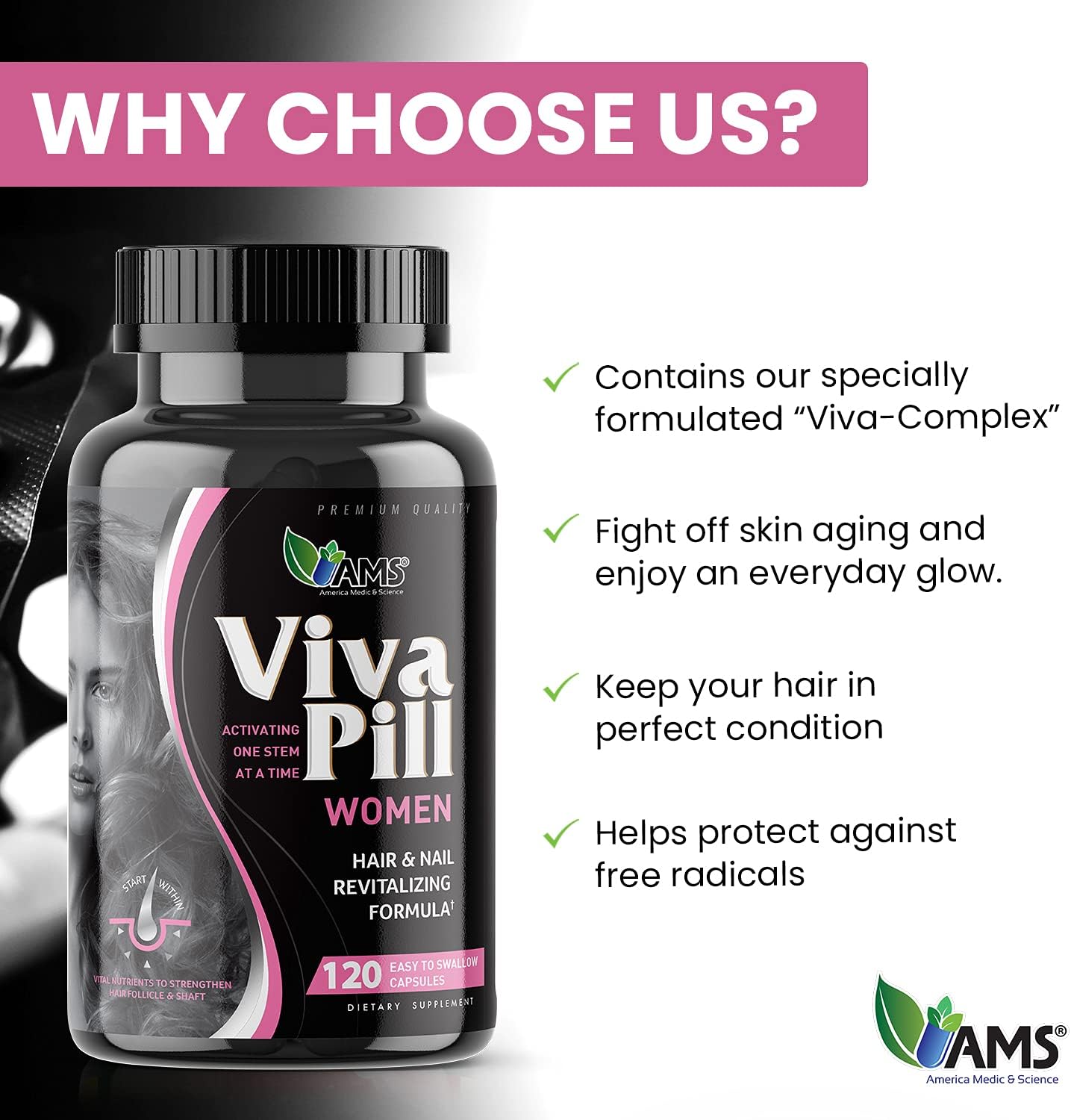 VivaPill for Women: Hair, Skin, and Nails Vitamins with Biotin, Collagen, and Keratin - 120 Capsules