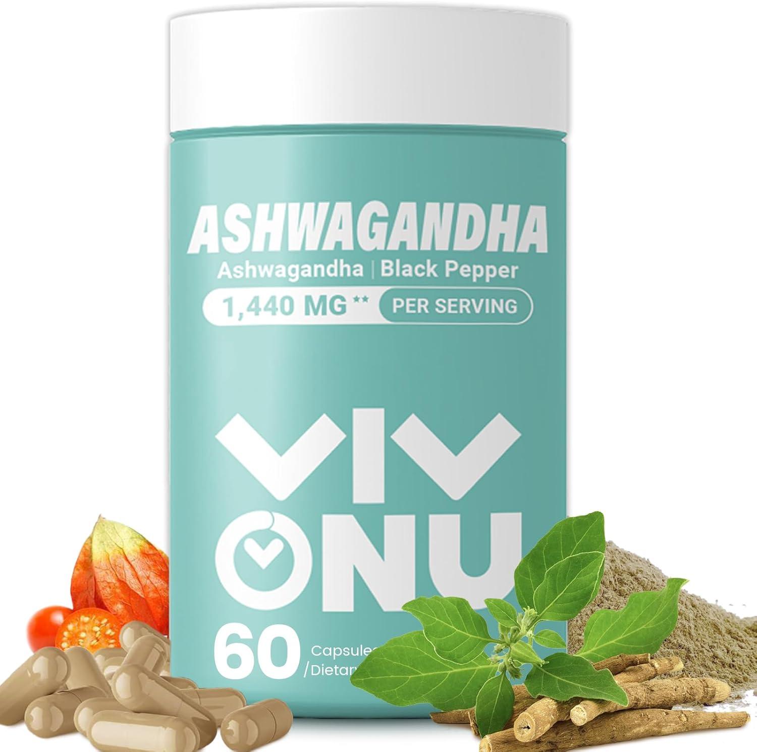 VivoNu Ashwagandha Capsules with KSM-66 Extract & Black Pepper | Stress Relief, Energy Boost, Sleep Aid | 60 Count Vegan Capsules