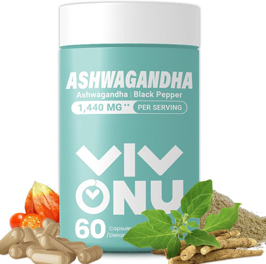 VivoNu Ashwagandha Capsules with KSM-66 Extract & Black Pepper | Stress Relief, Energy Boost, Sleep Aid | 60 Count Vegan Capsules