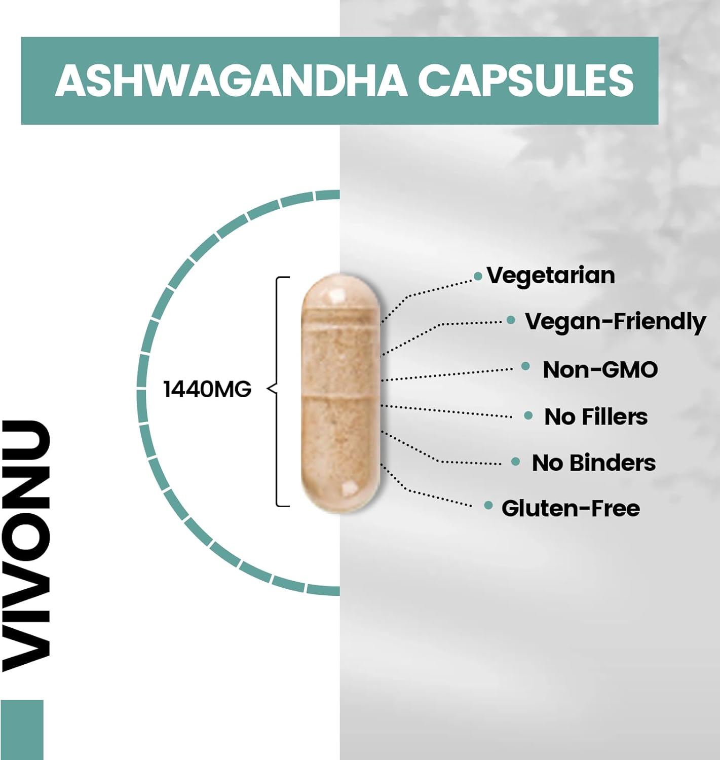 VivoNu Ashwagandha Capsules with KSM-66 Extract & Black Pepper | Stress Relief, Energy Boost, Sleep Aid | 60 Count Vegan Capsules