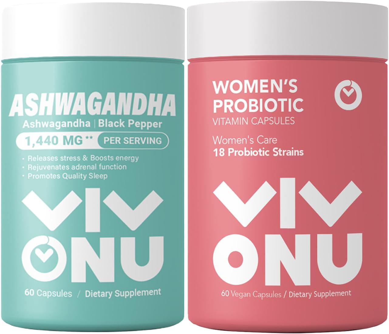 VivoNu Ashwagandha Capsules with KSM-66 Root Extract & Probiotic Blend, 60 Billion CFUs for Women