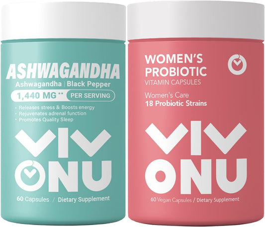 VivoNu Ashwagandha Capsules with KSM-66 Root Extract & Probiotic Blend, 60 Billion CFUs for Women