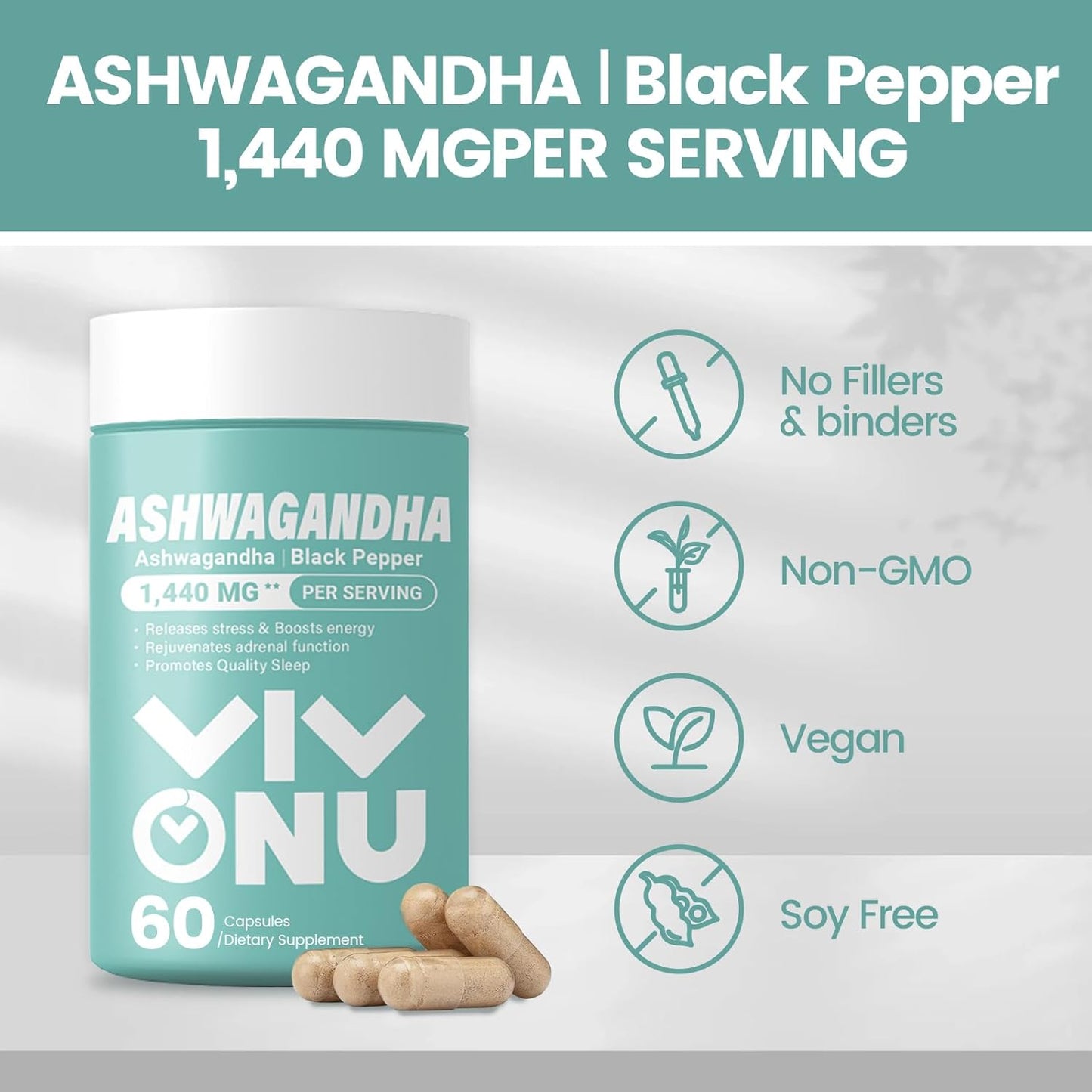 VivoNu Ashwagandha Capsules with KSM-66 Root Extract & Probiotic Blend, 60 Billion CFUs for Women