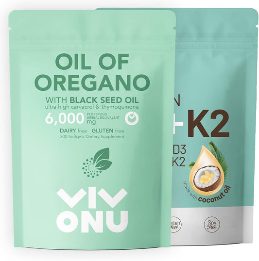 VivoNu Oil of Oregano Capsules with Vitamin D3 10000 iu, K2 (MK-7), and Coconut Oil Softgels - 300 Count