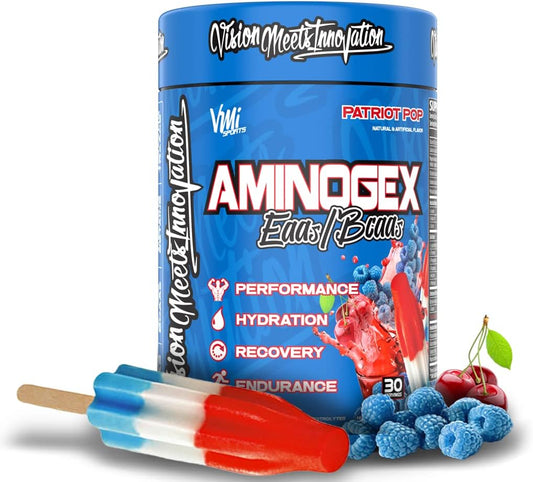 VMI Sports Aminogex Ultra BCAA Powder with Betaine, Glutamine, and Electrolytes for Post-Workout Recovery (30 Servings, Patriot Pop)