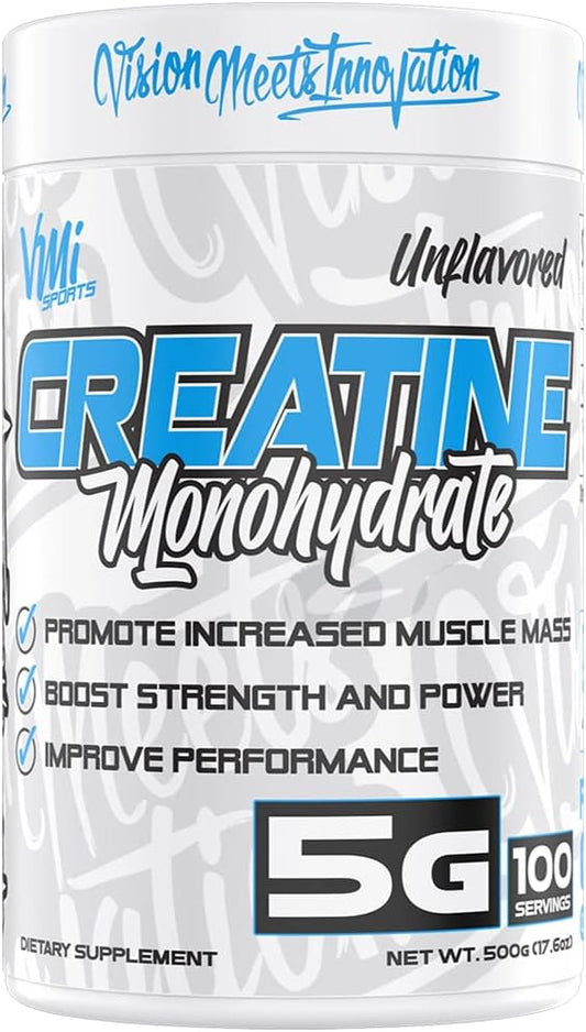 VMI Sports Creatine Monohydrate Powder for Muscle Mass & Strength - Unflavored, 5g per Serving, 500g