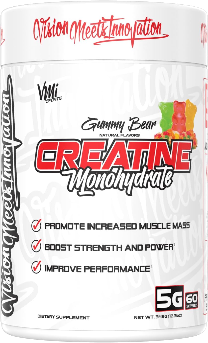 VMI Sports Creatine Monohydrate Powder: Muscle Mass, Strength, Size, Power - 5g per Serving, 60 Servings, Gummy Bear Flavor