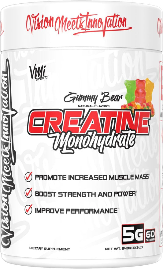 VMI Sports Creatine Monohydrate Powder: Muscle Mass, Strength, Size, Power - 5g per Serving, 60 Servings, Gummy Bear Flavor