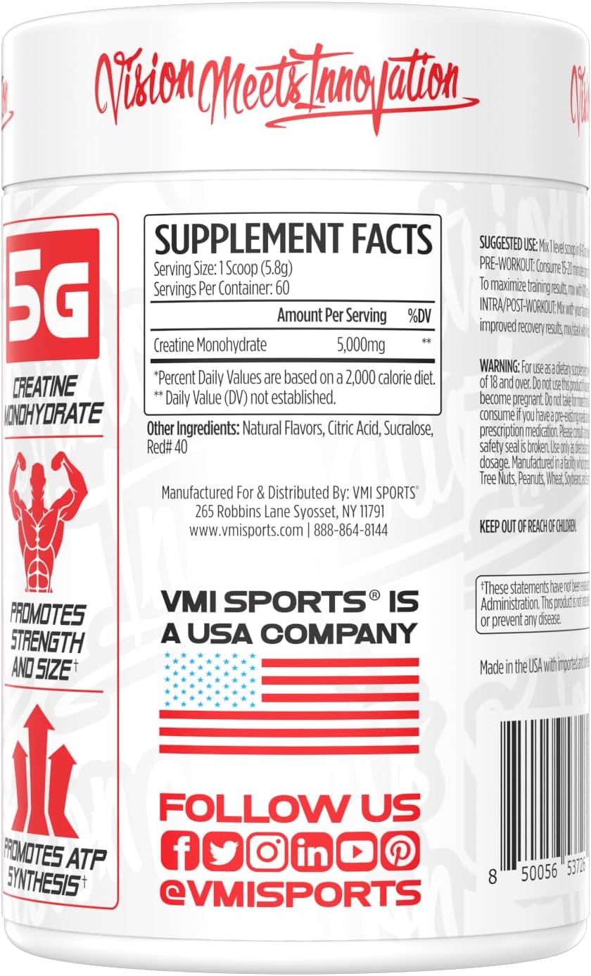 VMI Sports Creatine Monohydrate Powder: Muscle Mass, Strength, Size, Power - 5g per Serving, 60 Servings, Gummy Bear Flavor
