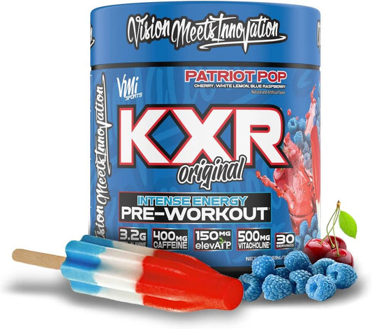VMI Sports K-XR Pre-Workout Energy Powder - Intense Energy Drink for Men and Women - Creatine Free - Boosts Performance and Focus - 30 Servings - Patriot Pop Flavor