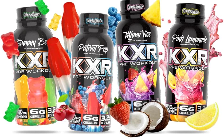VMI Sports KXR High Stimulant Pre-Workout Energy Drink with 400mg Caffeine, 6g Citrulline, 3.2g Beta-Alanine - Miami Vice Flavor - 12.5 oz Bottles - Pack of 12