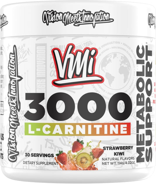 VMI Sports L-Carnitine 3000 Powder - Metabolic Support Formula - Strawberry Kiwi Flavor - 30 Servings
