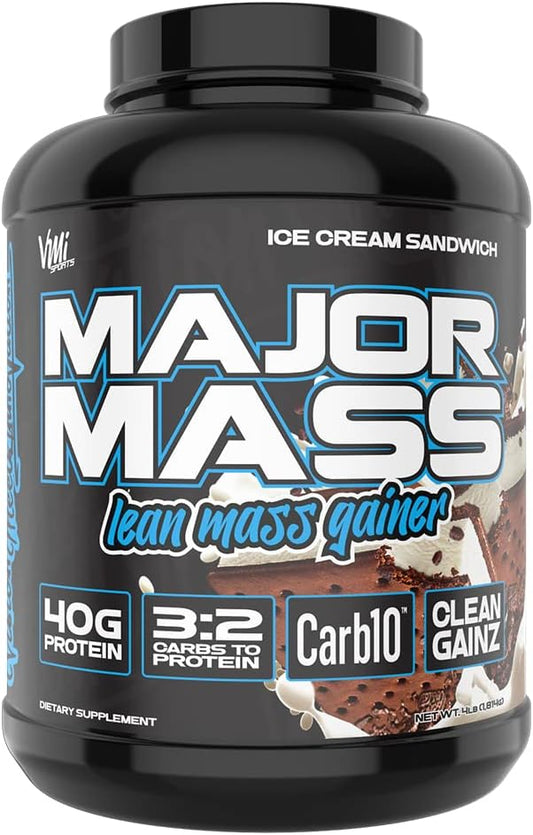 VMI Sports Major Mass Lean Mass Gainer Ice Cream Sandwich 4 Pounds - Protein Powder for Muscle Gain, Weight Gainer for Men and Women