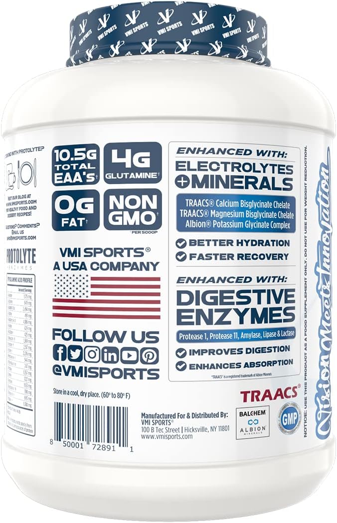 VMI Sports Protolyte Whey Isolate Protein Powder - Strawberry Milkshake, 4.6 Pounds - Low-Calorie Protein for Slimming Formula and Muscle Gain - Non-GMO