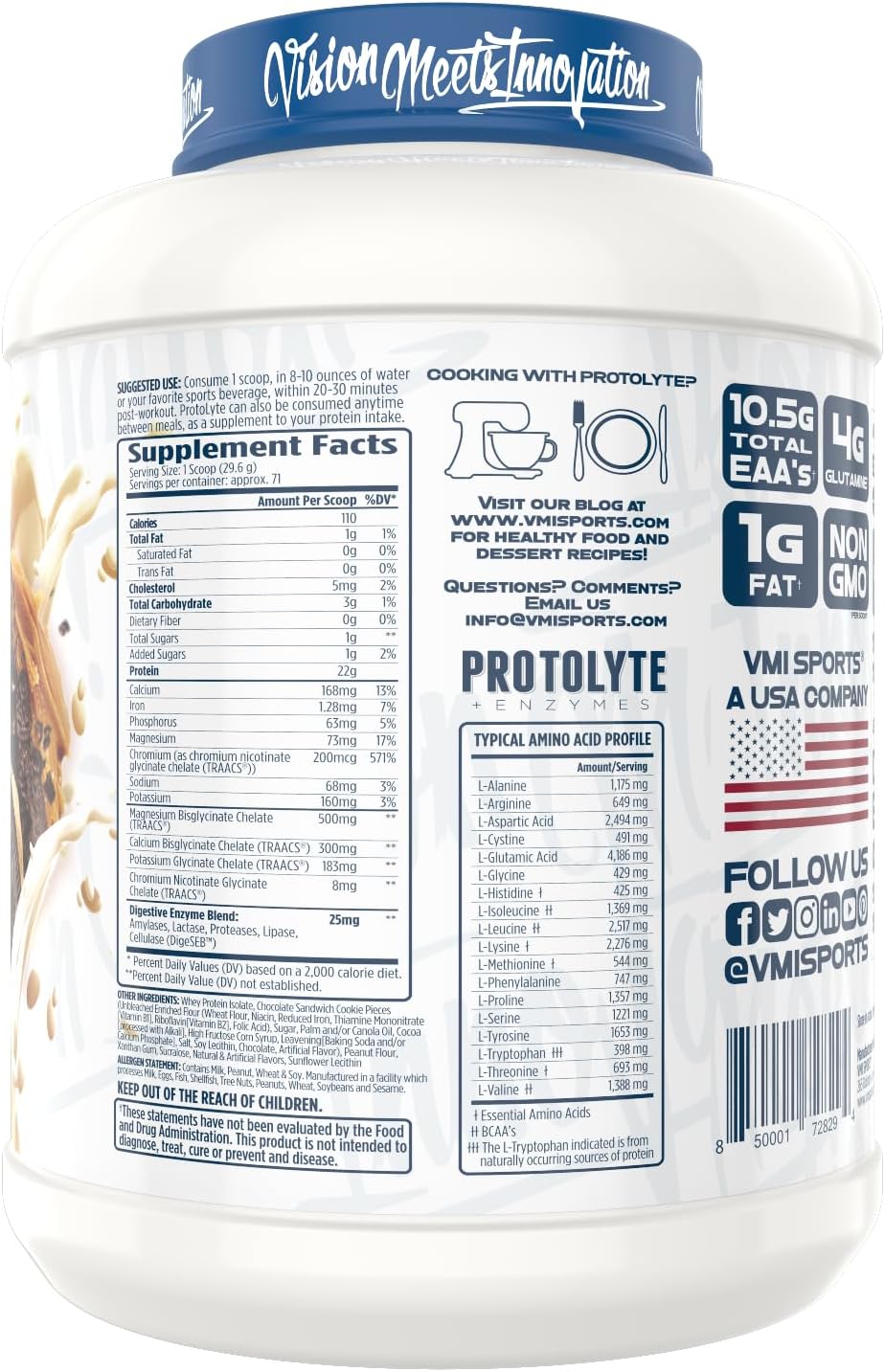 VMI Sports Protolyte Whey Protein Isolate with Electrolytes and Enzymes for Muscle Growth, Recovery, and Hydration