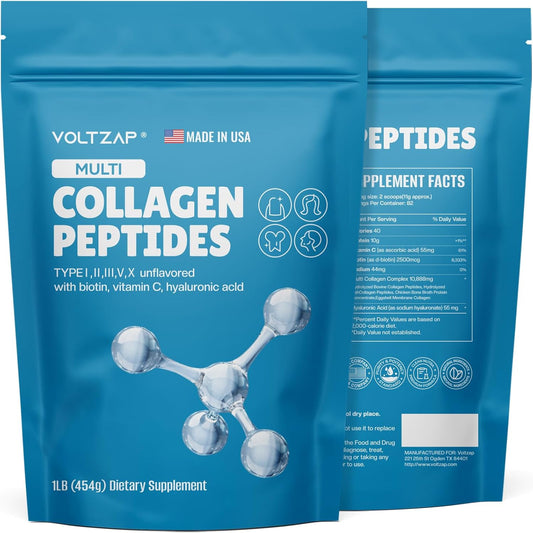 VOLTZAP Multi Collagen Peptides Powder with Biotin & Vitamin C - Natural Supplement for Skin, Hair, Nails, Joints - Unflavored