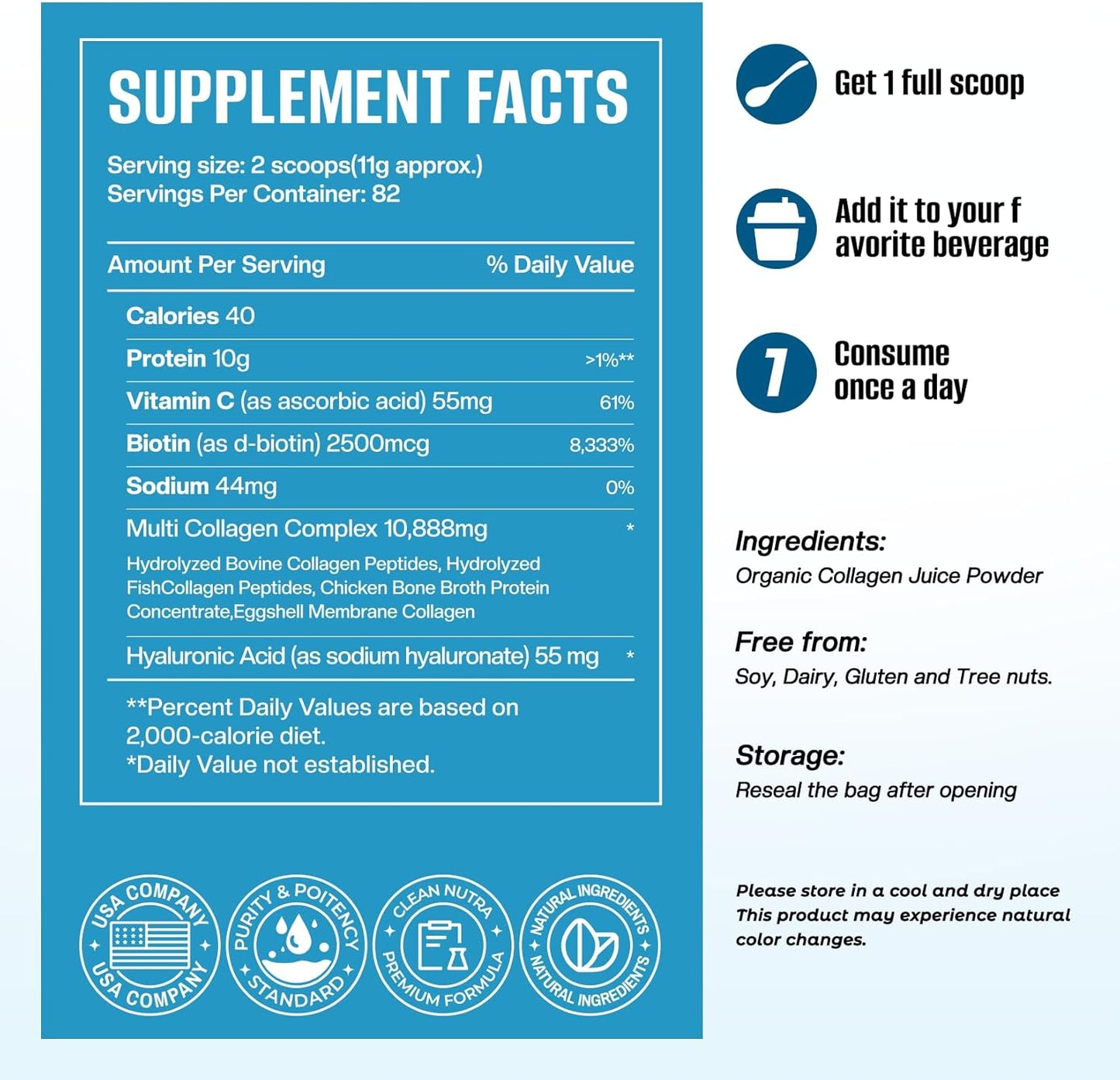 VOLTZAP Multi Collagen Peptides Powder with Biotin & Vitamin C - Natural Supplement for Skin, Hair, Nails, Joints - Unflavored