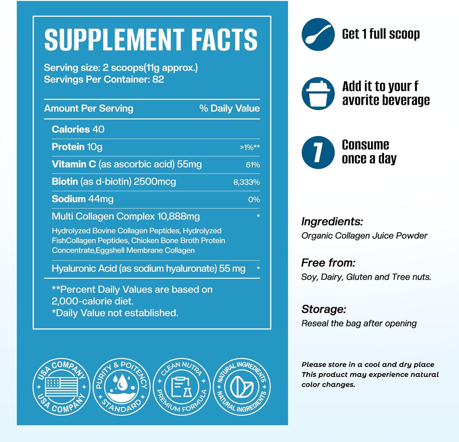 VOLTZAP Multi Collagen Peptides Powder with Biotin & Vitamin C - Natural Supplement for Skin, Hair, Nails, Joints - Unflavored
