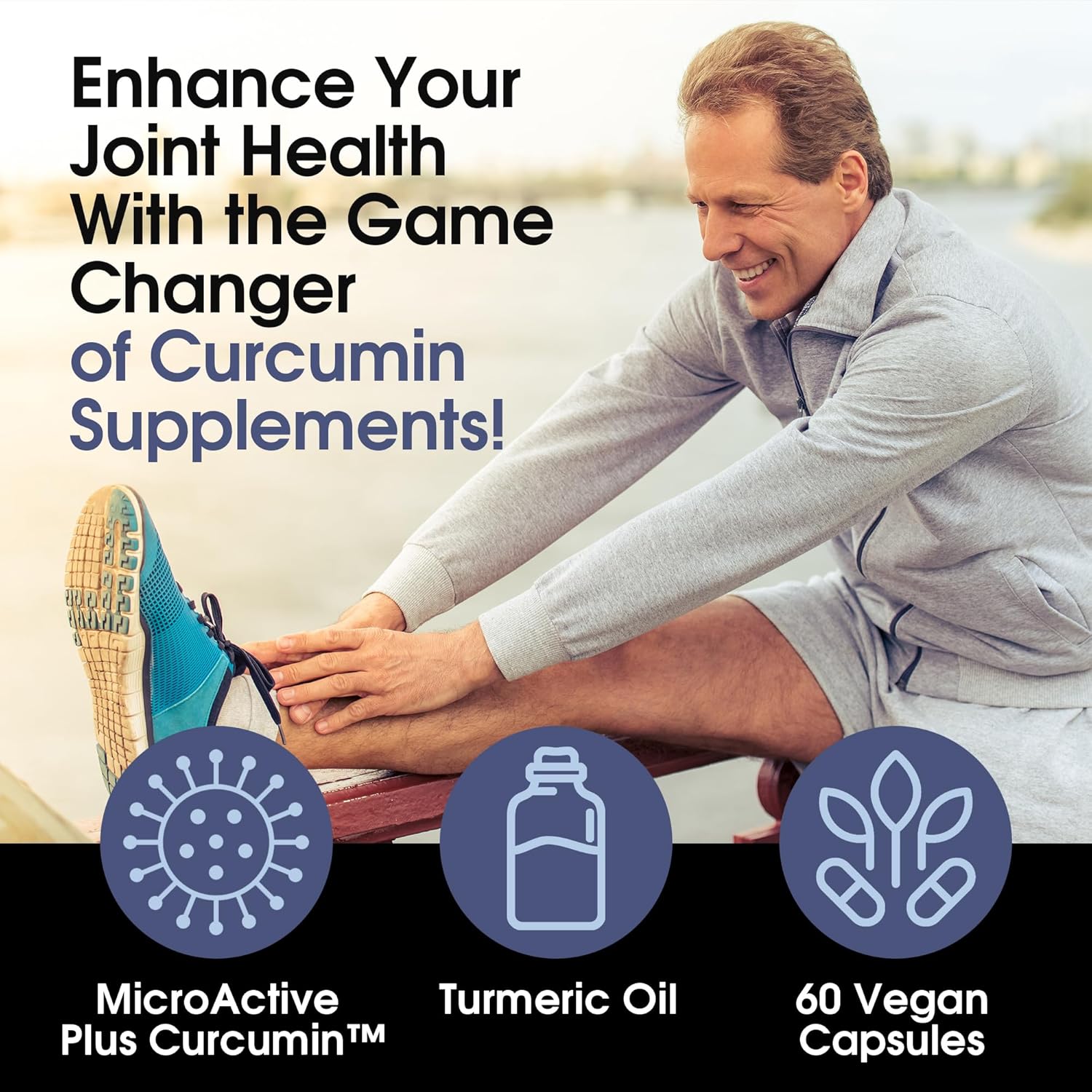 Vonacor MicroActive Curcumin with Turmeric Oil Extract 500mg Capsules for Joint Health - Vegan, Non-GMO, Gluten-Free - 60 Count