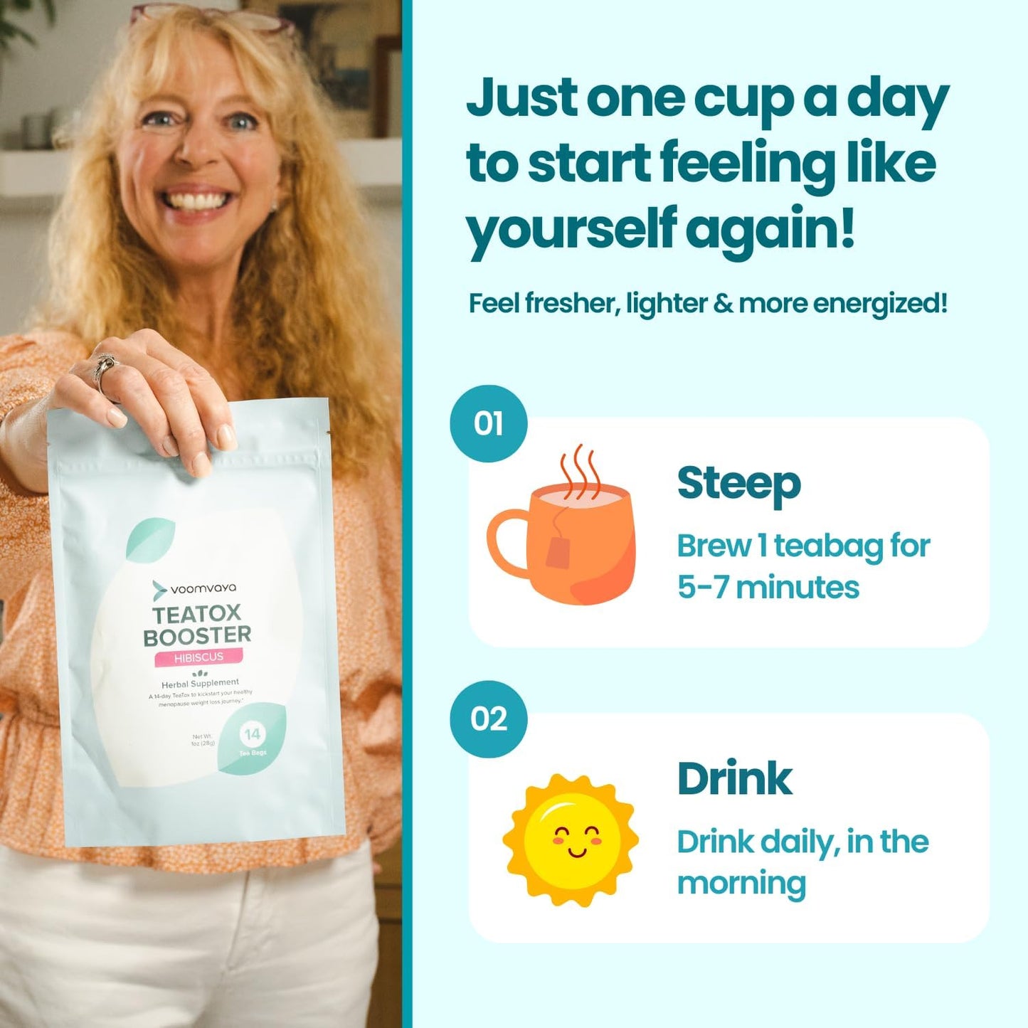 VoomVaya Senna TeaTox Booster - 14-Day Detox Tea for Bloating Relief, Cleanse, and Mood Boost - Hibiscus Flavor