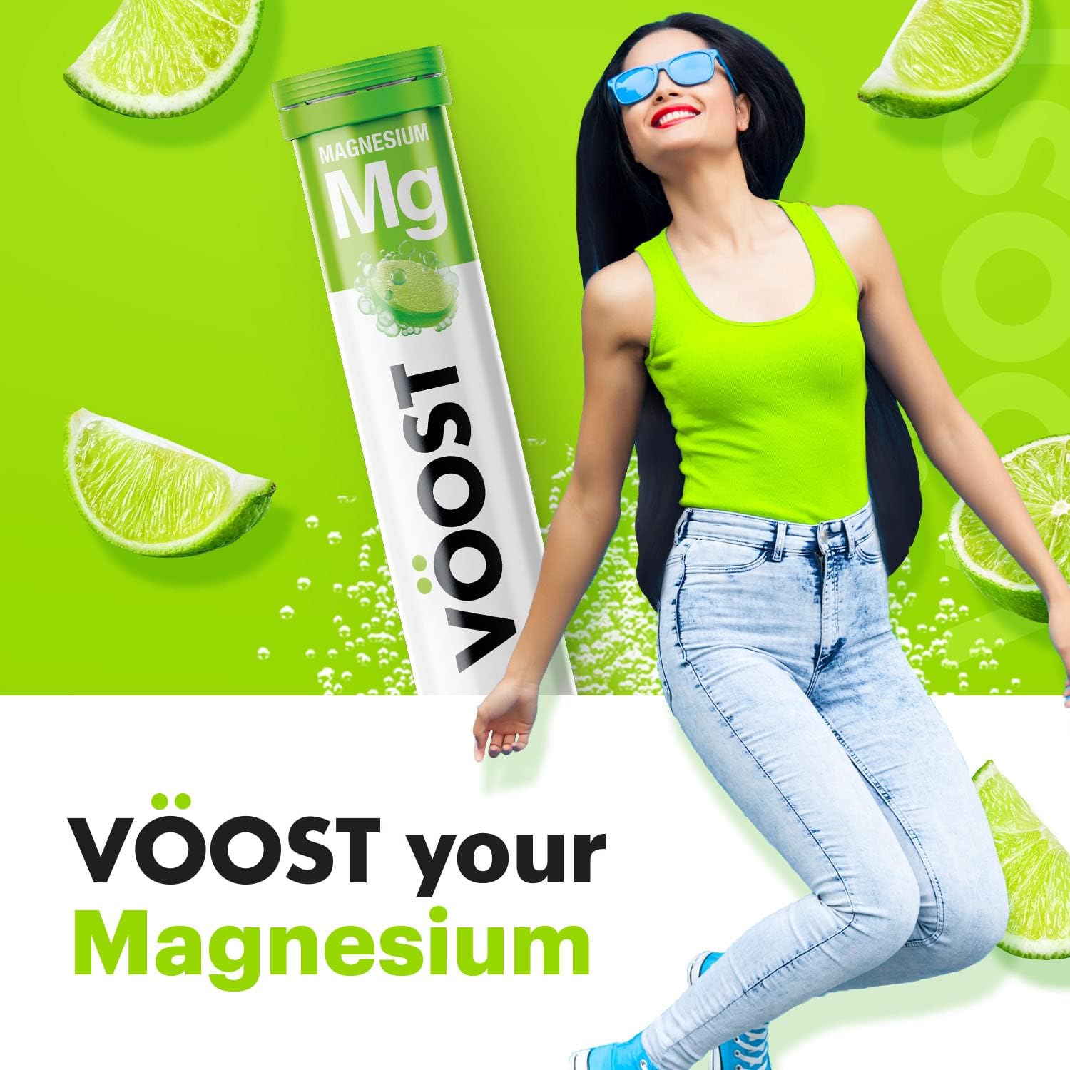 VOOST Magnesium Effervescent Vitamin Drink Tablets, Bone and Muscle Health Support, Sugar-Free Lemon Lime Flavor, 40 Count