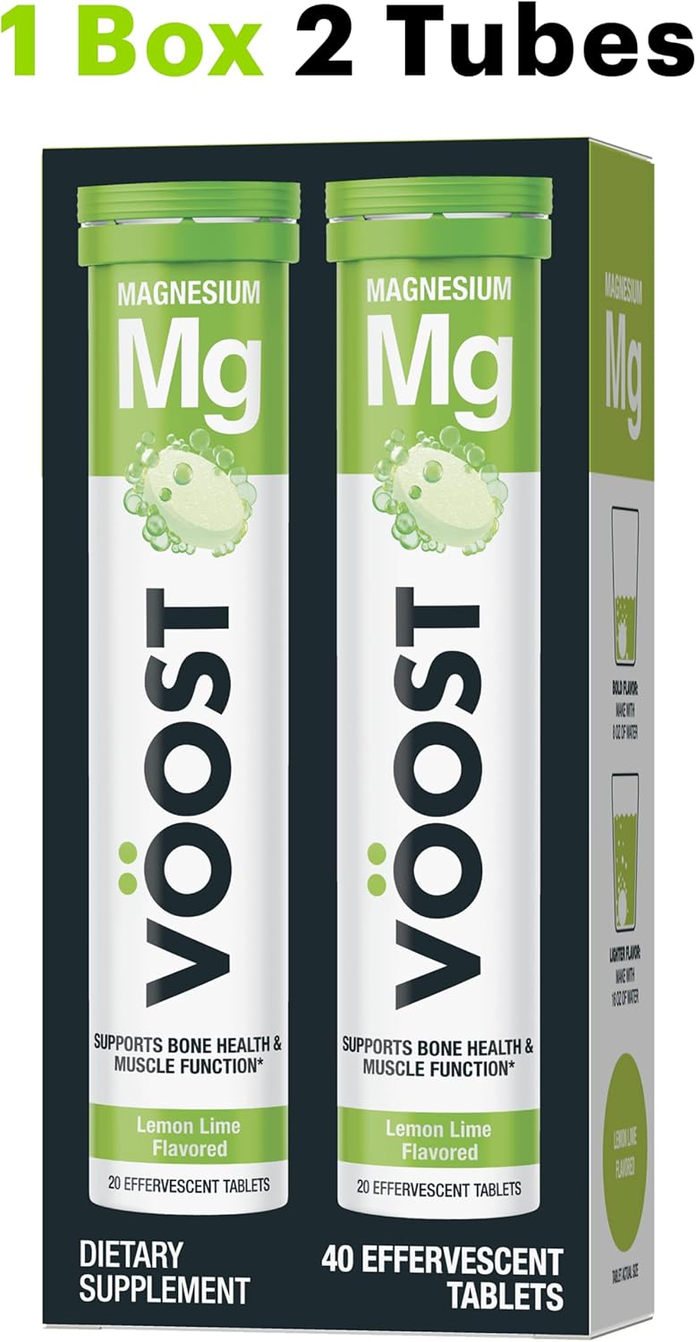 VOOST Magnesium Effervescent Vitamin Drink Tablets, Bone and Muscle Health Support, Sugar-Free Lemon Lime Flavor, 40 Count