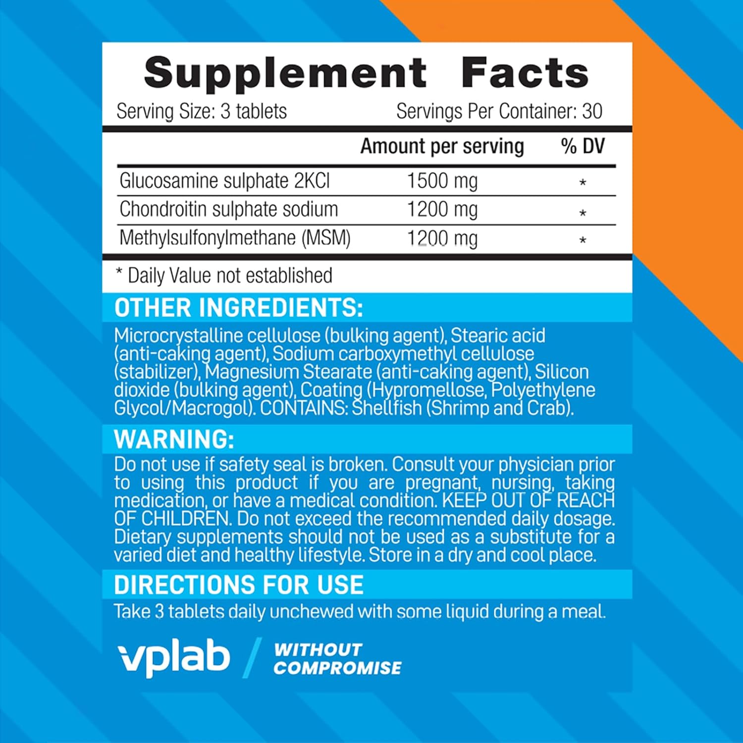 VPLab Glucosamine Chondroitin MSM Complex 90 Tablets - USA Made Joint Support for Flexibility & Mobility