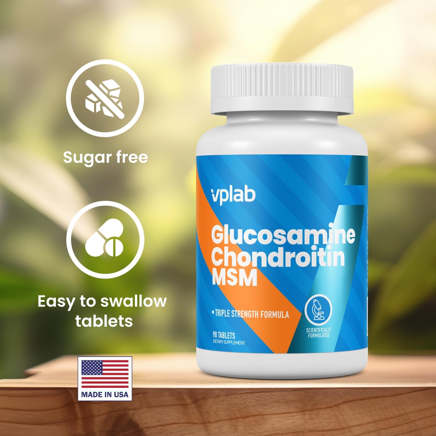 VPLab Glucosamine Chondroitin MSM Complex 90 Tablets - USA Made Joint Support for Flexibility & Mobility