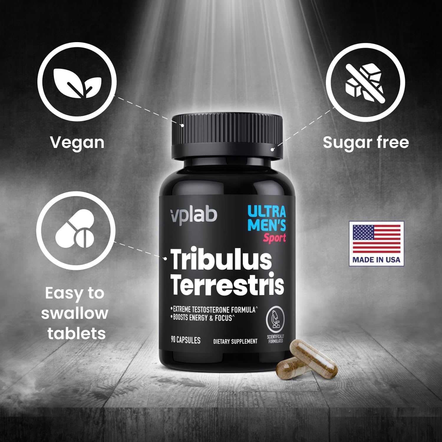 VPLab Ultra Men's Tribulus Terrestris Multivitamin Supplement - Boosts Testosterone & Immune System, 90 Capsules