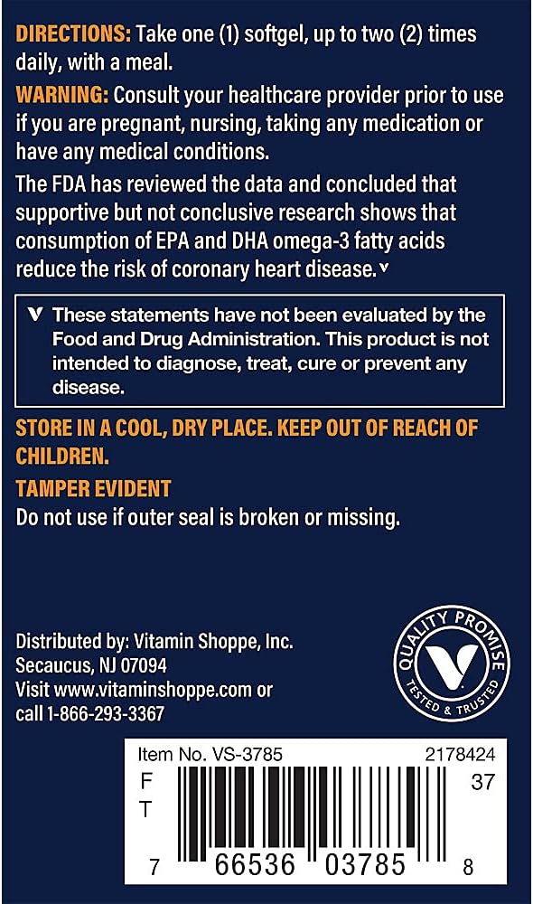 Vthrive Premium Omega-3 Fish Oil with Vitamin D3 - Cardiovascular Health Support - 1,060 EPA/DHA - 120 Softgels